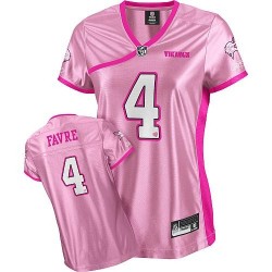 Women's Brett Favre Minnesota Vikings Reebok Pink Replica Be Luv'd Throwback Jersey